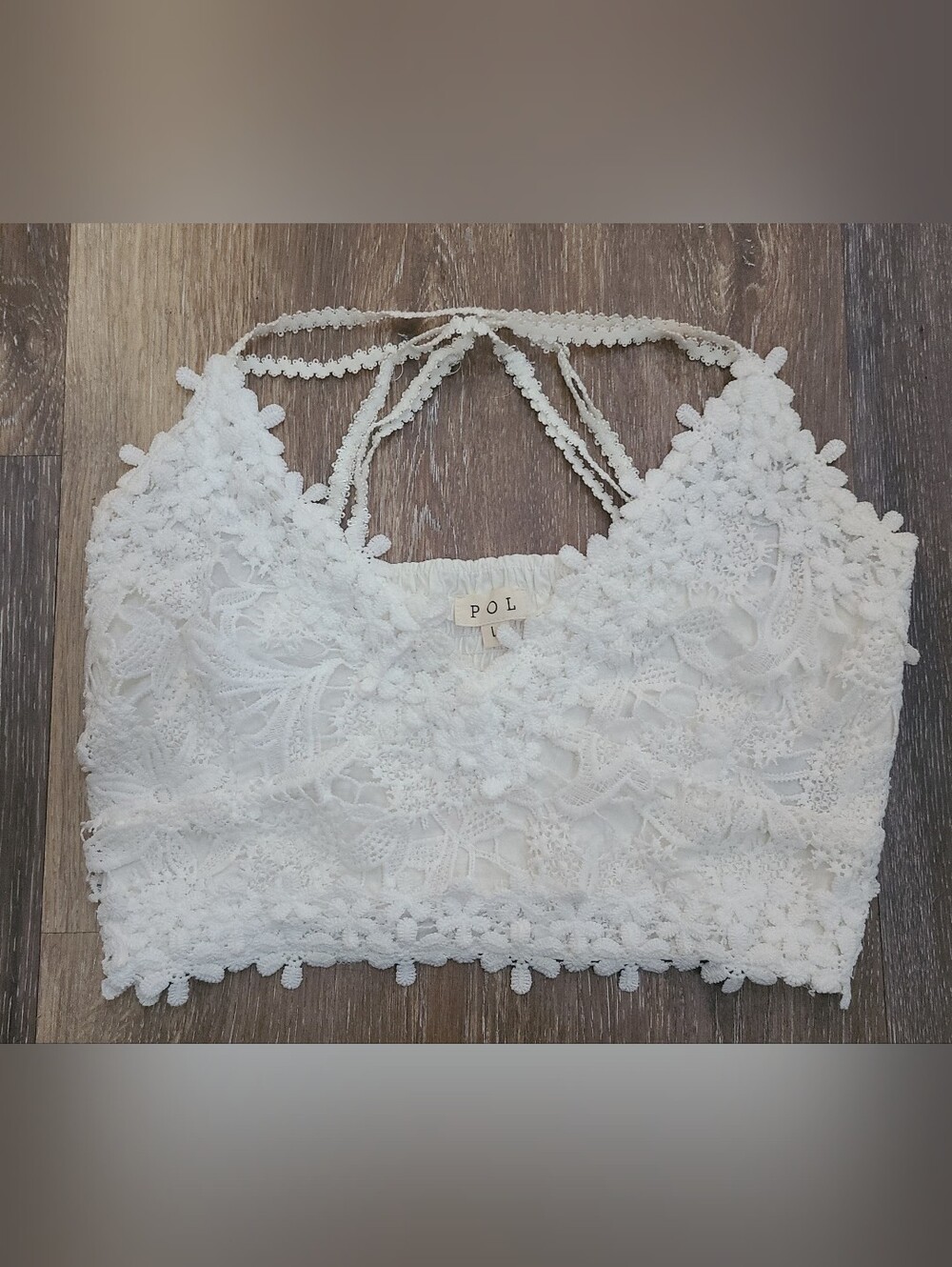 POL White Crochet Bralette Women's Large